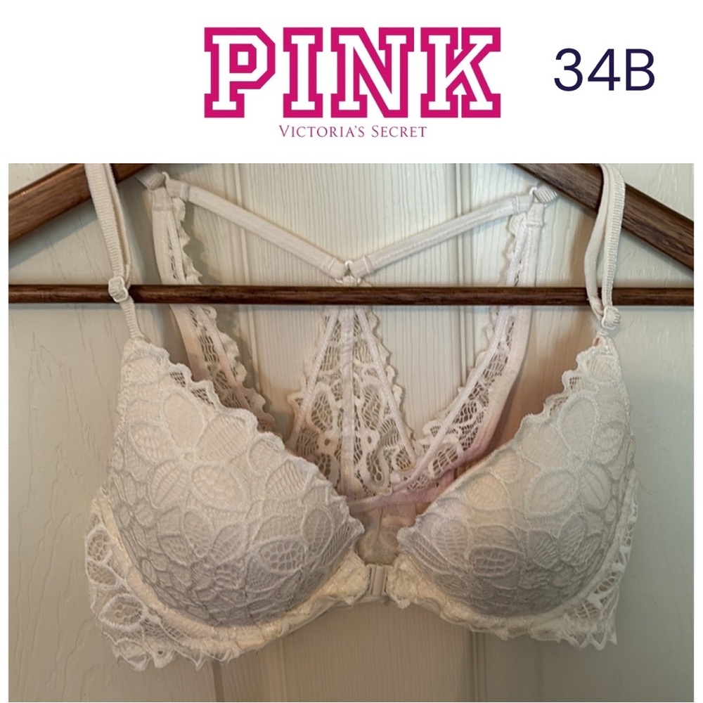 Victoria’s Secret PINK Racerback Ivory Lightly Padded Lace Bra - 34B